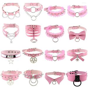 Choker Pink Rivets Studded Chunky Necklace Gothic Jewelry Spike Chokers Witch Costume For Women Goth Emo Accessories