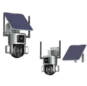 4K Çift Lens IP Kameraları İki yönlü Sesli Taşkın Işığı 4x 10x Zoom Pil Güçlü İnsan İzleme 8MP WiFi 4G Y5 Güneş PTZ Kamera