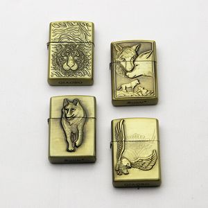 Promotion Windproof Petrol Refill Lighter Bronze Wolf Tigar Eagle Beast Kerosene Lighter Outdoor Cigarette Smoking Accessories Gadgets