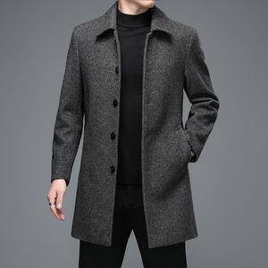 Men's Wool Blends High Quality Mens Winter Jackets and Coats Business Casual en Long Overcoat Men Turn Down Collar 221123