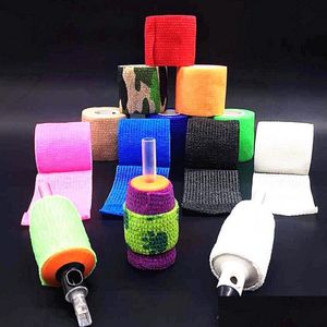 Andere Tattoo-Zubehör 25 mm selbstklebende elastische Bandage Großhandel Vliesstoff für Sportschutz 1 Zoll Tattoo Supply Grip Ta Dhngq