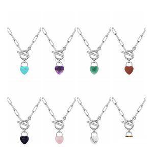 Подвесные ожерелья Gemstone Love Heart Sende Collece IQ Clasp Chunky Punk Sier Y Chake Choker Comban Link Заявление