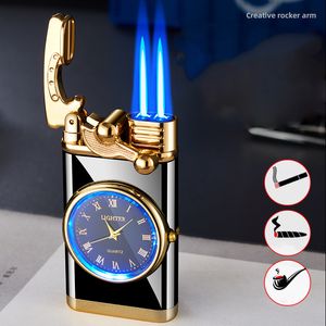 Winddichte coole luminöse Rocker Uhr Hellere Metall -Lampe Gas Zifferblatt Leichter Jet Butan Doppelfackel hellere Männer Geschenk