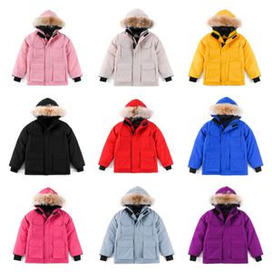 Çocuklar ceket kanadalı ceket tasarımcısı kış ceket erkek kız çocuklar kalın sıcak lüks giyim ile kürk kapüşonlu parkas lüks bebek kaz açık palto