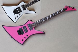 Заводская пользовательская необычная электрогитара с белой и розовой гитарой с черной полосой Floyd Rose Bridge может быть настроен