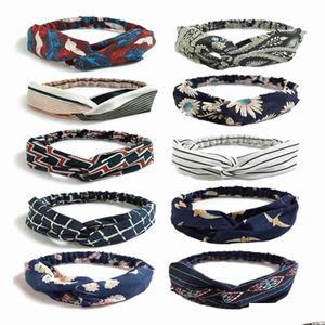 Headbands 10 Paketler Boho Head Bands Kadınlar için Vintage Çiçek Baskı Headwrap Saç Band Spor Elastik Kafa Sarısı Twisted Sevimli AC Dhgarden Dhpx4