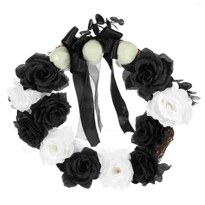 Dekoratif Çiçekler Çelenk Süslemeleri Kapı Asma Çiçek Tavan Piğye Kolye Parti Hayalet Beyaz Çelenk Siyah Roman Gül