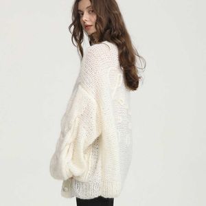 Sweaters Sweater El Dokuma Tığ işi Tiftik Gevşek Rüzgar Düz Hardigan Ceket Banliyö Kazak Kadınlar