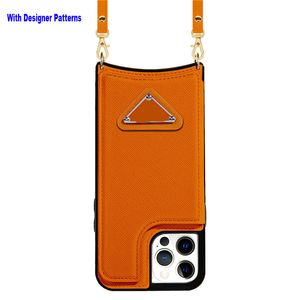 Kordon Kayışlı iPhone 13 Pro Max 14Plus için Lüks Tasarımcı Cüzdan Kılıfları Crossbody Kredi Kartı TutacağıPU Deri Koruyucu Çanta Fermuarlı Çanta Kickstand Kapağı