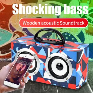 M2 Ahşap Sesli Kablosuz Bluetooth Hoparlör Açık Mekan Taşınabilir Subwoofer Şok Bas Hi-Fi Stereo Boombox Müzik Merkezi FM ile