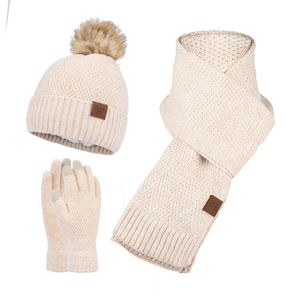 Design fashion Winter Knitted Scarf Hat Gloves Set Thick Warm Skullies Beanies Hats for Women Outdoor Snow Riding Girl 3 Piece Set
