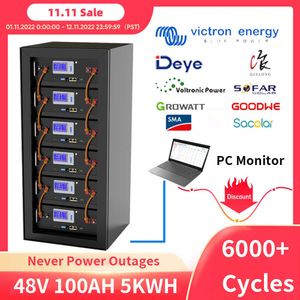 48V 100Ah 5KWH LiFePO4 Pack Battery Lithium 108% Capacity 32 Parellel 6000 Cycle CAN RS485 Communication For Solar EU US Stock