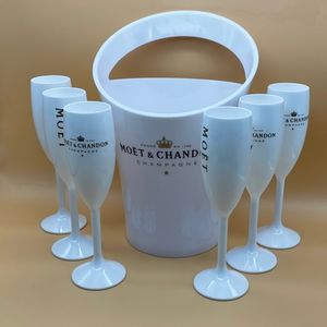 Wine Glasses Ice Bucket Champagne Flute Set White Plastic Champagne Party Sets
