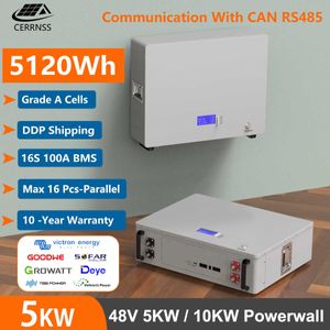Powerwall 48V 5KW 100AH ​​LIFEPO4 Pil Paketi 6000 Döngüler 16S 100A BMS CAN RS485 COM Güneş için/ızgarada 10 Yıllık Garanti