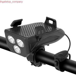 Carro 4 em 1 luz de bicicleta suporte de telefone lanterna buzina de bicicleta sino de alarme power bank acessórios de bicicleta ciclismo lâmpada frontal mtb