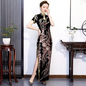 Etnik Giyim Kış Kıkırdayan Lady Cheongsam İnce Retro Mandarin Yakası Balo Elbiseleri Kadife Qipao Sequiques Parti Çince