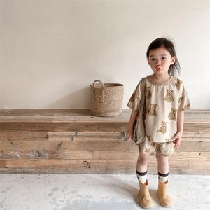 Комплекты одежды детская девочка летняя одежда милая игрушечная медведь припечаток с коротки