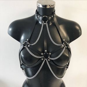 Camisoles Tanks Sexy Unterwäsche Brustgeschirr Körper BH Halsband Top Goth Ledergeschirr Reife Hosenträger für Strümpfe