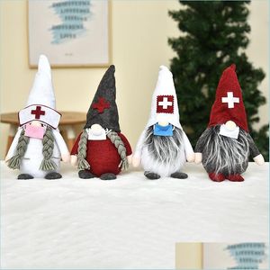 Parti Favor Doktor Hemşire Yüzsüz Peluş Bebeği Noel Partisi Santa Cross Cap Sakal Örgü Oyuncak Festivali Malzemeleri Ev Noel Süsleri DH5RX