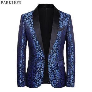 Erkek Takım Elbise Blazer Lüks Kraliyet Mavi Çiçek Blazer Ceket Erkekler Şal Laple Bir Düğme Akşam Yemeği Parti Balo Düğün Şık Smokin Hombre 221124