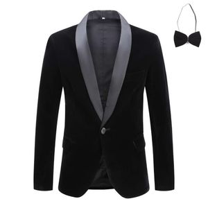 Erkekler Suits Blazers Velvet Şarap Kırmızı Moda Takım Elbise Ceket Düğün Damat Şarkıcısı İnce Fit Blazer Hediye Bow Tie 221128