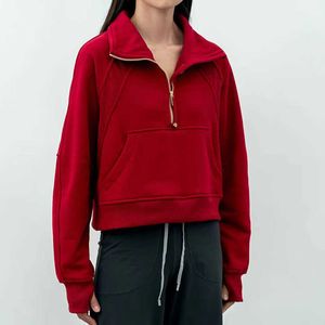 Women's Fitness Hoodie - Half Zip Fleece Sweatshirt with Thumb Holes, Short Loose Style Running Jacket