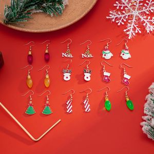 Dangle Avize Sevimli Küçük Ağaç Kardan Adam Kolye Noel Serisi Damla Küpeler Kadın Kız Mücevherleri Dangle Küpe Açıklama Parti Hediyesi