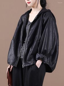 Женская кожаная осенняя европейская мода Overwear Женщины черная искусственная куртка.