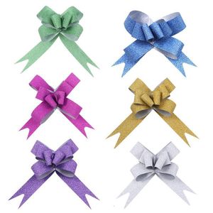 Noel Dekorasyonları 100 PCS Glitter Çekme Bows Hediye Düğüm Şeritleri Sarmak İçin Çiçek Sepeti Düğün Araba Dekorasyon Rastgele Renkler 221130
