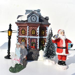 Noel Süslemeleri 10 PCS/SET Noel Baba Snow House Tinik Sahne Aydınlık LED LED Işık Noel Ağacı Mağazası Village Figürinler