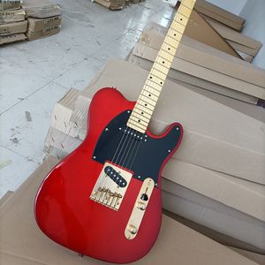 6 dizeler Akçaağaç Kırmızı Kıvreli Kırmızı Elektro Gitar Siyah Pickguard Gold Donanım Özelleştirilebilir