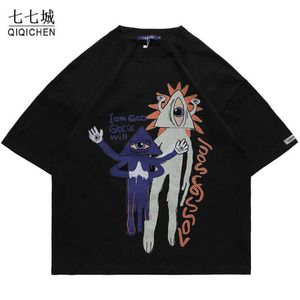 Erkek Tişörtler Hip Hop Büyük Boy Tişört Erkekler Tek Gözlü Uzaylı Baskı Harajuku T-Shirts Kadın Sokak Giyim Pamuk Gevşek Kısa Kollu Üstler Tees Yaz T221130