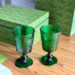 Vintage Yeşil Asma Kadehi Kupalar Rölyef Tasarımcı Şarap Bardağı İçme Cam Meyve Suyu Soğuk İçecek Bardaklar Ev Drinkware Aşıklar Kutusu Ile Düğün Hediyeleri