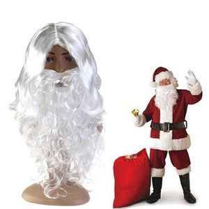 Noel dekorasyonları cosplay peruk sakal Noel baba beyaz kıvırcık uzun sentetik saç yetişkin kostüm hediye rolü 221130