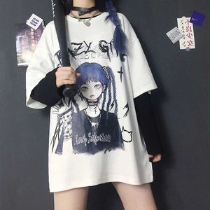 Yeni gotik kıyafetler gevşek tişörtler harajuku tarzı baskı anime tshirt sokak kıyafeti kadın kısa kollu kadın tişört e kız