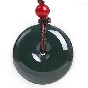 Подвесные ожерелья натуральные черные зеленые нефритовые каменные пончики, вырезанные круглы
