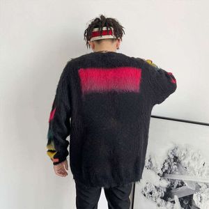 OW Tasarımcı Sweater Erkek Sweatshirt Gökkuşağı Gradient Tiftik Sweaters Erkek Kadın Hip-Hop Çift Modelleri Sonbahar Kış Büyük Boy Külot Yün