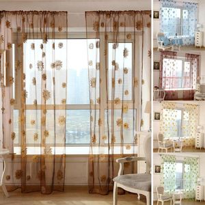 Curtain Sunflower Tulle Valance Door Drape Home Decorations For Kitchen Balcony Room Window Blind Screening