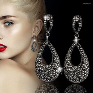 Dangle Earrings LEEKER Vintage Waterdrop For Women Black Silver Color Full Cubic Zirconia Party Fashion Jewelry LK3