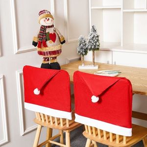 Noel Dokunmayan Sandalye Kapağı Noel Baba Şapk Yemek Sandalyeleri Slipcovers Noel Kırmızı Sandalye Arka Dekoru Ev İçin
