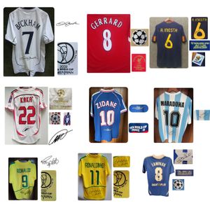 Ev Tekstili Tümü Süper Star Ronaldinho İmzalı Forma Ronaldo Maradona Baggio İmzalı Gömlek Retro Kaka Gerrard Ronaldinho Classic Vintage Maillot Futbol Yaması