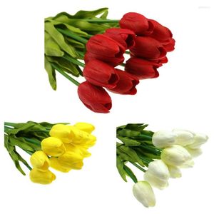 Flores decorativas 6x Tulip Flower Artificial Touch Touch Real Bridal Wedding Bouquet Decoração de casa branca