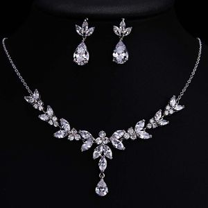 Exquisite Crystal Drop Necklace Jewelry Sets For Women Wedding Party Accessories Cubic Zircon Stud Earrings Gift