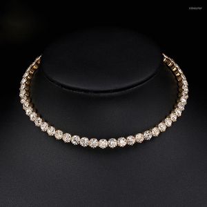 Suç Skysuk Altın Renk Gelin Moda Kristal Boncuklar Kolye Kadınlar Düğün Balo Mücevher Tenis Zincir Chokers Collier Femme