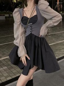 Günlük Elbiseler Kadın Lolita Y2k Mini Elbise Gotik Vintage 2 Parça Set Kore Tarzı Kayış Tatlı Kawaii Takım Elbise 2022 Sonbahar Ince