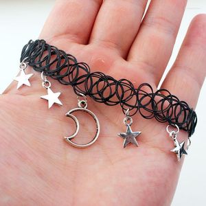 Charker Gothic Star Moon Mesh Elastic Wrap Colar para mulheres pretas Correntes curtas Jewelry Party Gift Wholesale VGN043