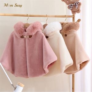 Coat Baby Girl Cloak Faux Fur Winter Infant Toddler Child Princess Hooded Cape Fur Collar Baby Outwear Top Warm Clothes 18Y 2201006