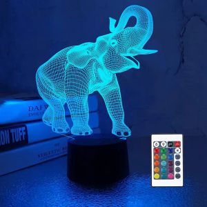 Слон 3D Night Light для детей с 16 цветами изменение лампы с дистанционным управлением годичные девочки женские мальчики подарок