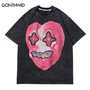 T-shirt da uomo Distressed T-Shirt Streetwear Hip Hop Funny Heart Ghost Print Punk Rock Gothic Tee Shirts 2022 Uomo Harajuku Cotton Loose Tshirt T221006