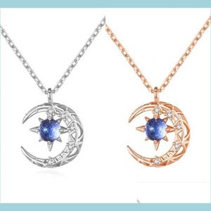 Collane con ciondolo Moda Luce di stelle e collana con ciondolo luna Delicata clavicola Collane a catena con strass per gioielli da donna 143 Dhfxb